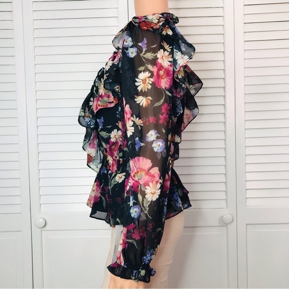 YUMK KIM Berkeley Sunshine Clover Black Floral Blouse Size XS - Picture 5 of 11